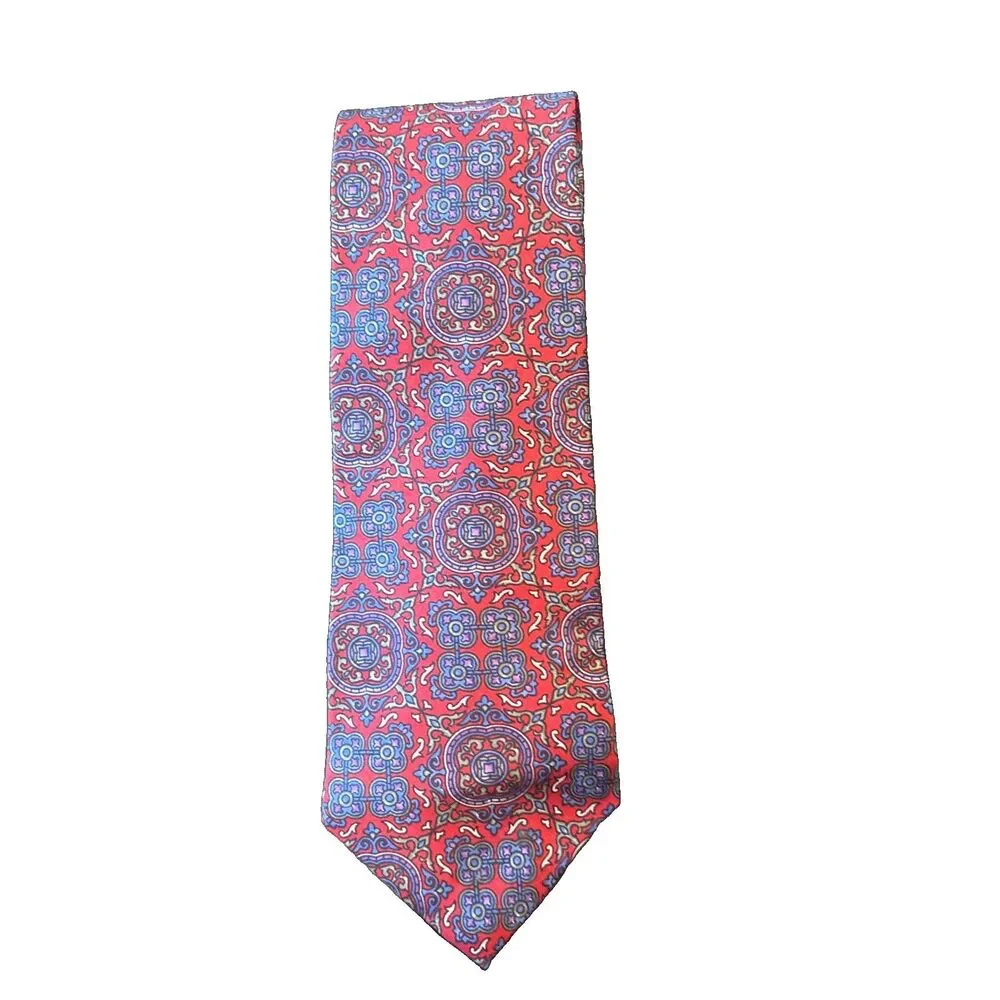 Vintage Christian Dior Silk Tie Necktie Red Geometric 4